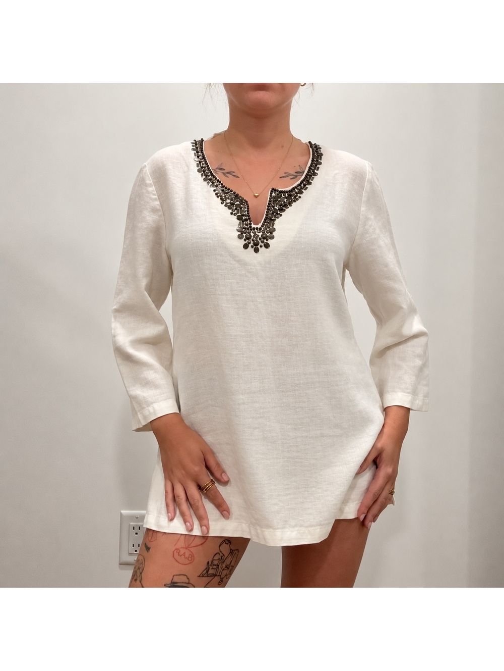 Michael Kors White Linen Embellished Tunic
